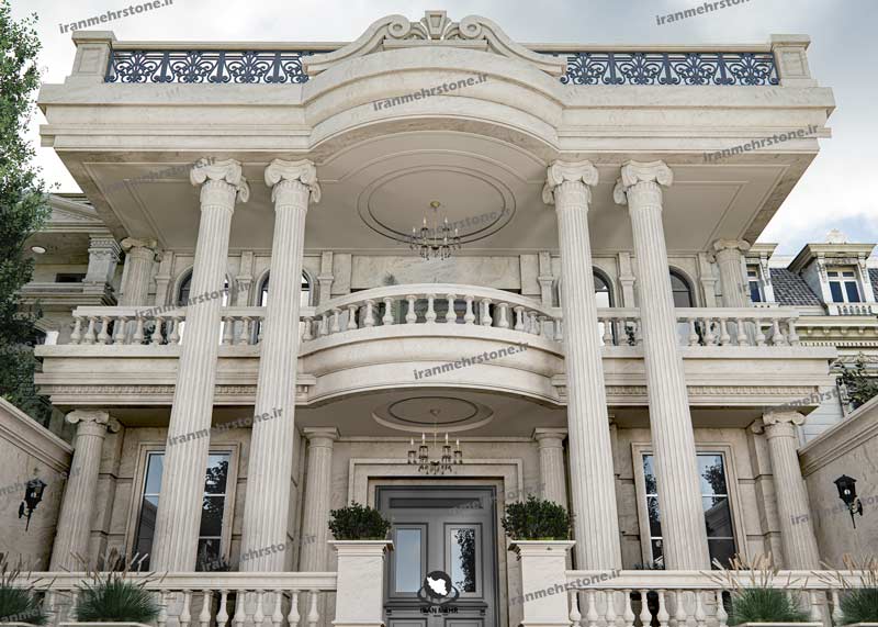 طراحی و اجرای بی نظیر و منحصر به فرد نمای کلاسیک توسط سنگ تراورتن عباس آباد