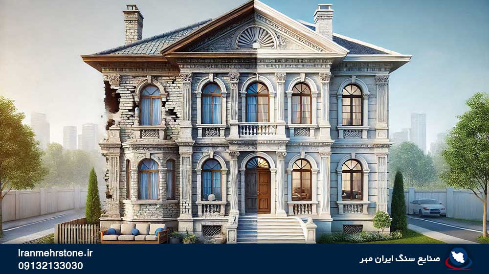 بازسازی خانه با سنگ تراورتن عباس آباد